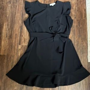 LOFT Black Dress with ruffle sleeves and skirt